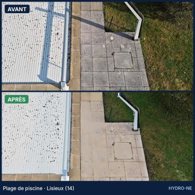 Avant et après nettoyage de la plage d'une piscine à Lisieux
